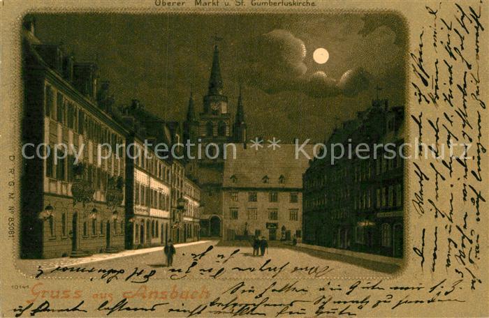 Ansbach Mittelfranken Oberer Markt Gumbertuskirche Mondschein