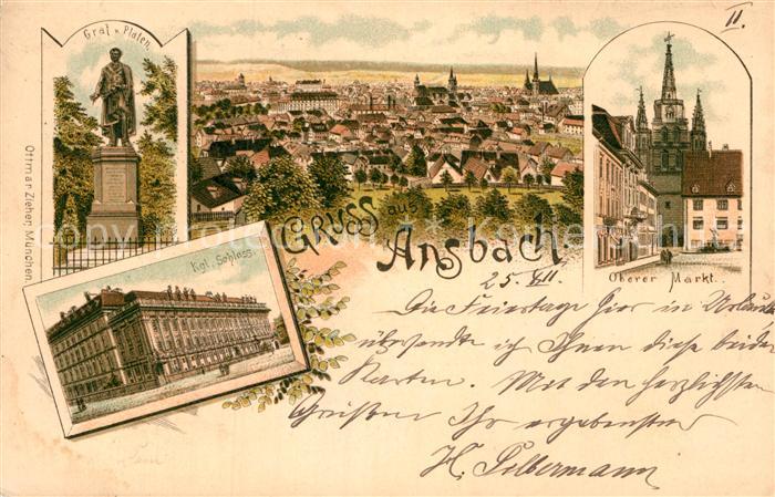 Ansbach Mittelfranken Graf Platen Schloss Oberer Markt Panorama