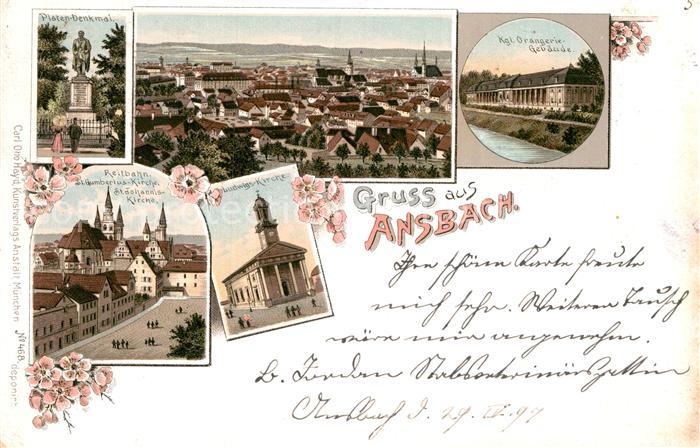 Ansbach Mittelfranken Platen Denkmal Orangerie Gebaeude Reitbahn Panorama