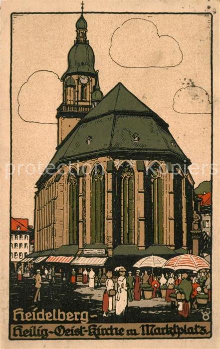 Heidelberg Neckar Heilig Geist Kirche Marktplatz Kuenstlerkarte