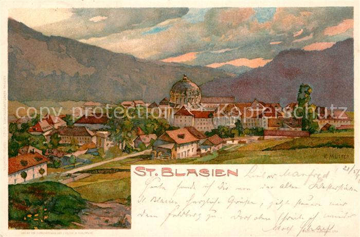 Blasien St Kloster Panorama Lithographie