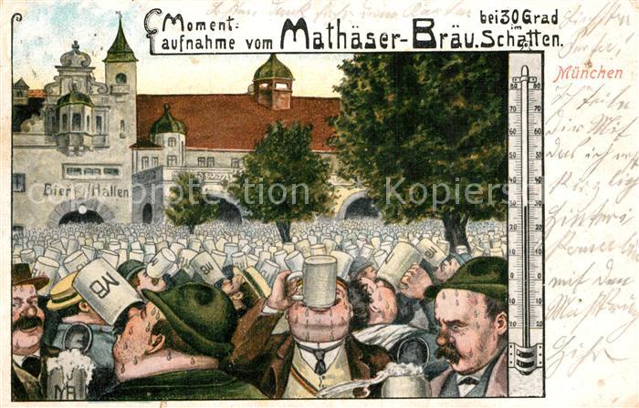 Muenchen Bayern Momentaufnahme Mathaeser Braeu 30 Grad Schatten