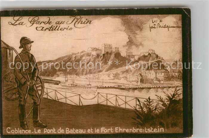 Koblenz Rhein Burg Ehrenbreitstein Artillerie Kuenstlerkarte