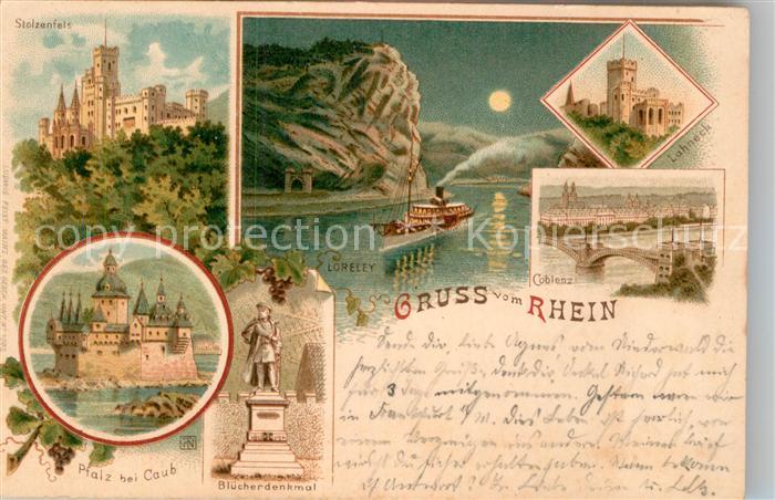 Koblenz Rhein Stolzenfels Lahneck Bruecke Loreley Pfalz Bluecherdenkmal