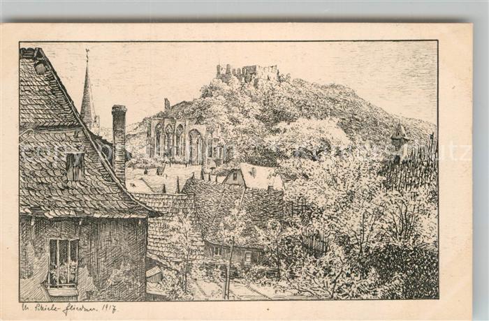 Bacharach Rhein Werner Kapelle Ruine Stahleck Federzeichnung Schiele Fliedner