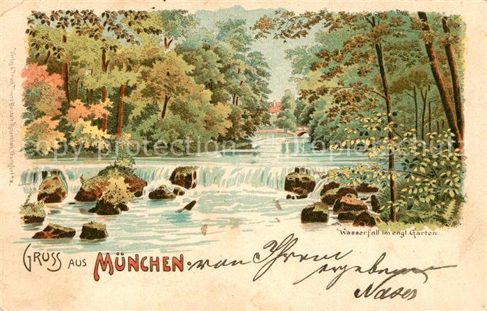 Muenchen Bayern Wasserfall Englischer Garten