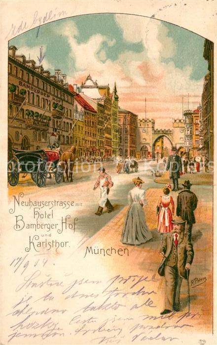 Muenchen Bayern Karlstor Hotel Bamberger Hof Kuenstlerkarte Peters