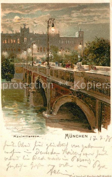 Muenchen Bayern Maximilianeum Bruecke Isar Kuenstlerkarte