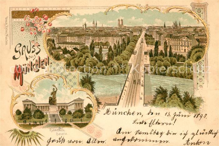 Muenchen Bayern Bavaria Ruhmeshalle Panorama Bruecke