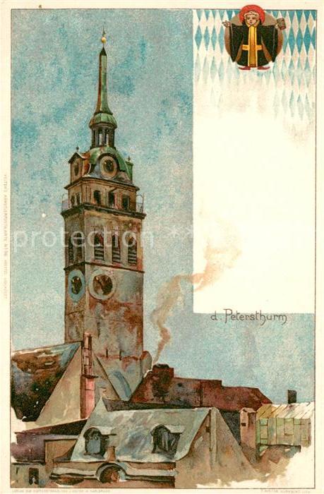 Muenchen Bayern Peterturm Muenchner Kindl Kuenstlerkarte