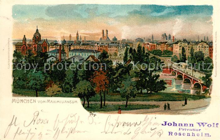 Muenchen Bayern Panorama Maximilians Bruecke Frauenkirche Kuenstlerkarte Pty