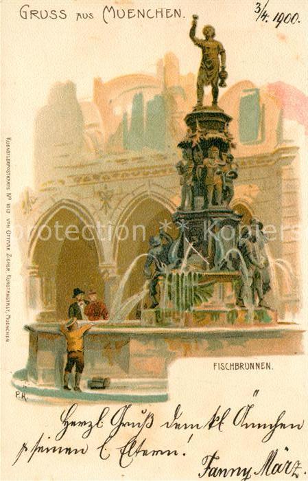 Muenchen Bayern Fischbrunnen Kuenstlerkarte