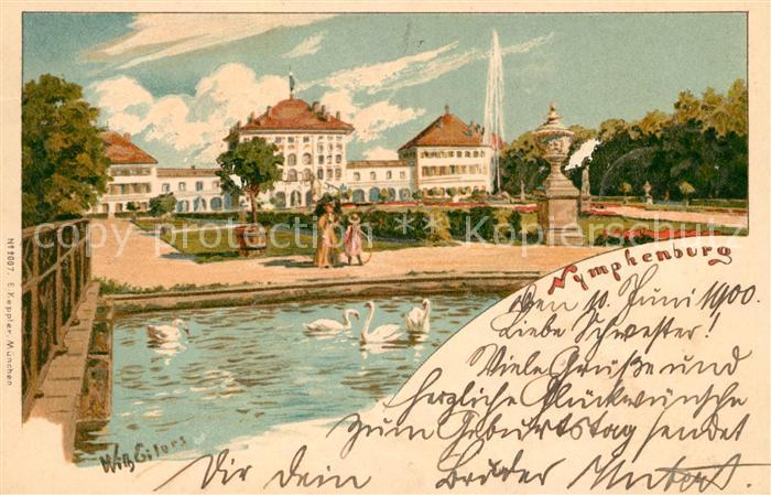 Nymphenburg Schloss Park Schwaene Kuenstlerkarte Gilers
