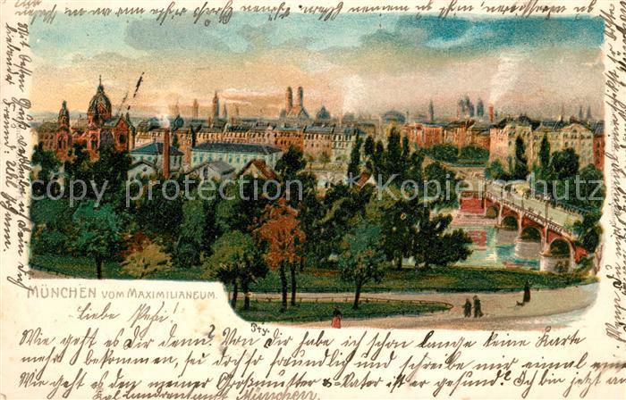 Muenchen Bayern Panorama Bruecke Kuenstlerkarte Pty