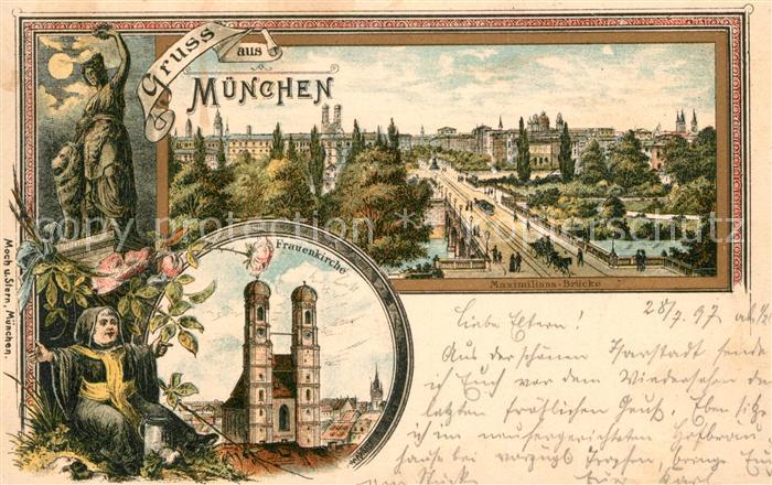 Muenchen Bayern Frauenkirche Panorama Bruecke