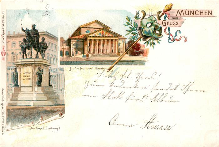 Muenchen Bayern Denkmal Ludwig Hof Theater National Theater