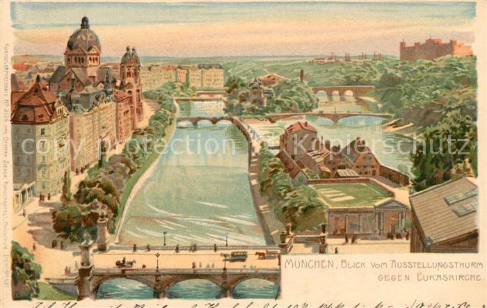 Muenchen Bayern Lukaskirche Isar Bruecke