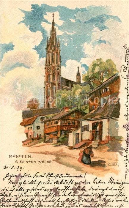 Muenchen Bayern Giesinger Kirche Kuenstlerkarte