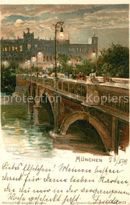 Muenchen Bayern Maximilianeum Bruecke Nachtstimmung