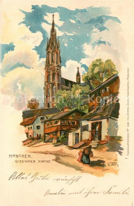 Muenchen Bayern Giesinger Kirche Kuenstlerkarte