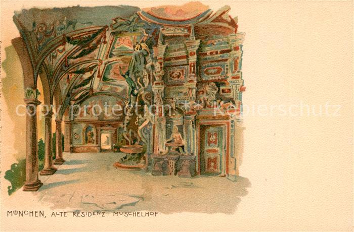 Muenchen Bayern Alte Residenz Muschelhof Kuenstlerkarte