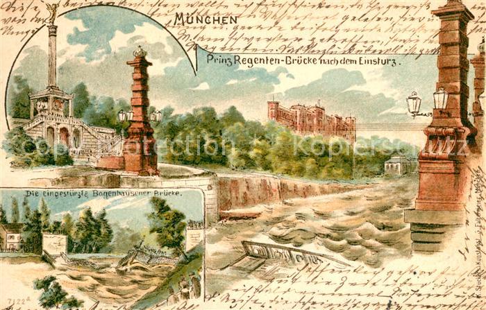 Muenchen Bayern Prinz Regenten Bruecke nach Einsturz Bogenhausener Bruecke Fried