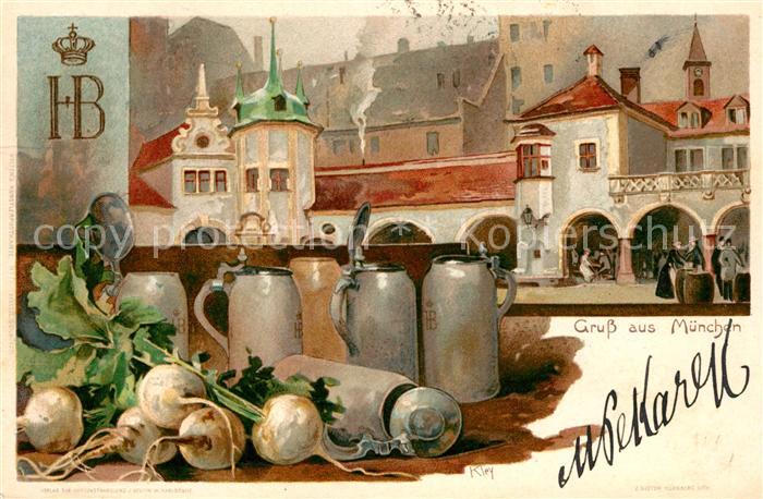 Muenchen Bayern Hofbraeuhaus Bierkruege Rettich Kuenstlerkarte Kley