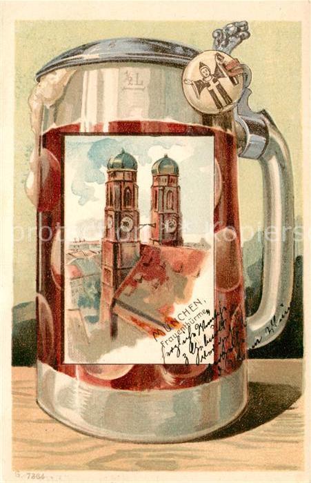 Muenchen Bayern Frauentuerme auf Bierkrug