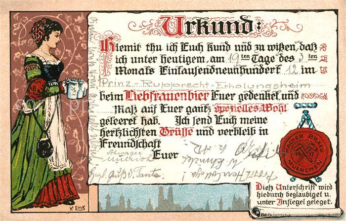 Muenchen Bayern Hackerbraeu Urkunde Besuch Gedicht