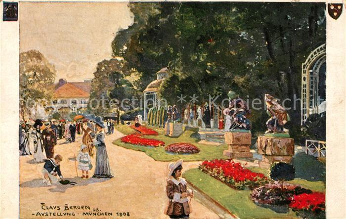 Muenchen Bayern Ausstellung Park Kuenstlerkarte Clavs Bergen 1908