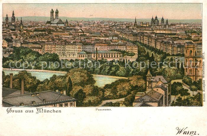 Muenchen Bayern Panorama Kuenstlerkarte Wurm