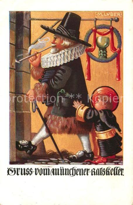 Muenchen Bayern Gruss aus dem Ratskeller Kuenstlerkarte Luber