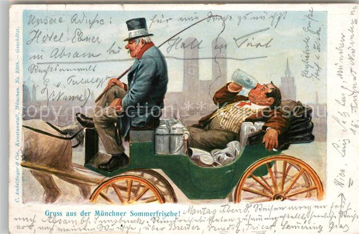 Muenchen Bayern Sommerfrische Biertrinker Karikatur