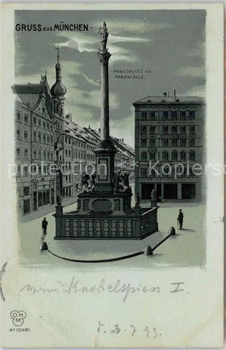 Muenchen Bayern Marienplatz Mariensaeule Mondschein