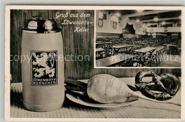 Muenchen Bayern Loewenbraeukeller Bierkrug Bretzel Rettich NZ4