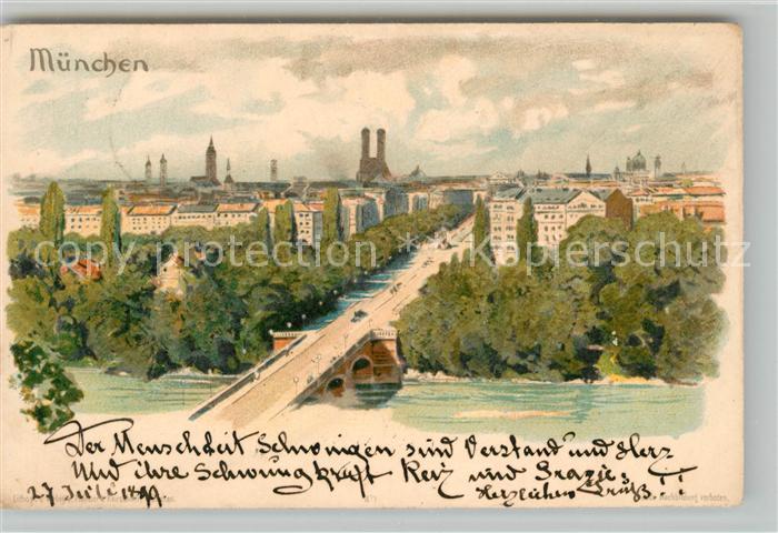 Muenchen Bayern Bruecke Panorama Kuenstlerkarte