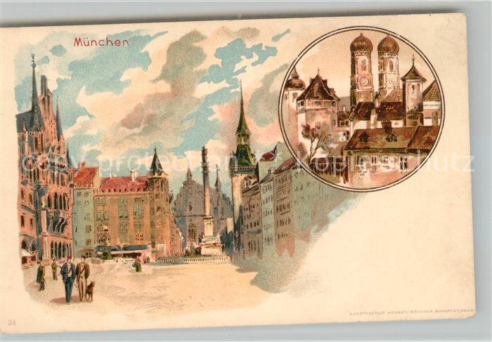 Muenchen Bayern Marienplatz Frauenkirche Kuenstlerkarte