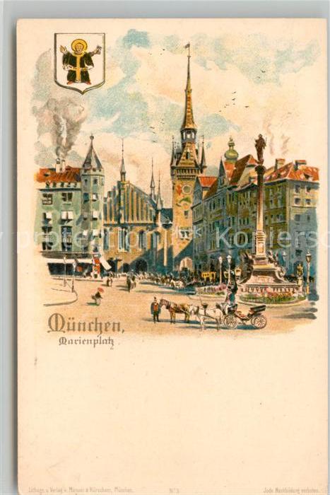 Muenchen Bayern Marienplatz Saeule Stadtwappen