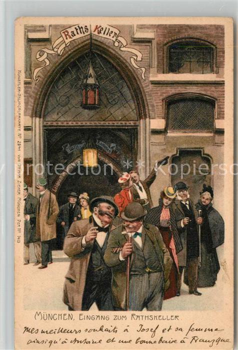 Muenchen Bayern Eingang zum Rathskeller Bierfreunde