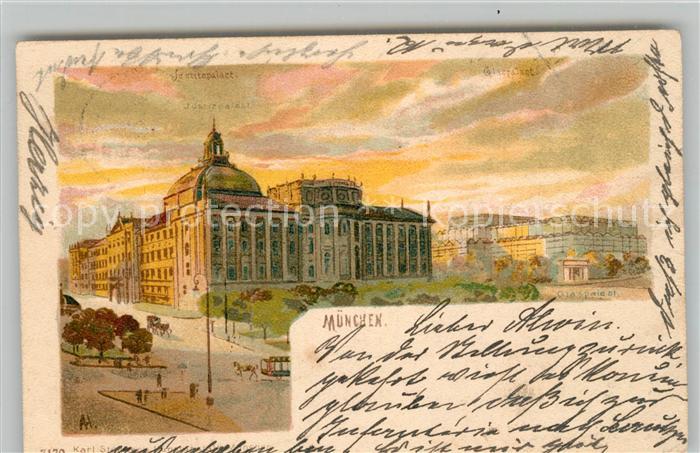 Muenchen Bayern Justizpalast Glaspalast Kuenstlerkarte