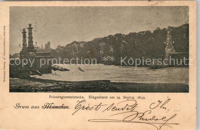 Muenchen Bayern Eingestuerzte Prinzregentenbruecke