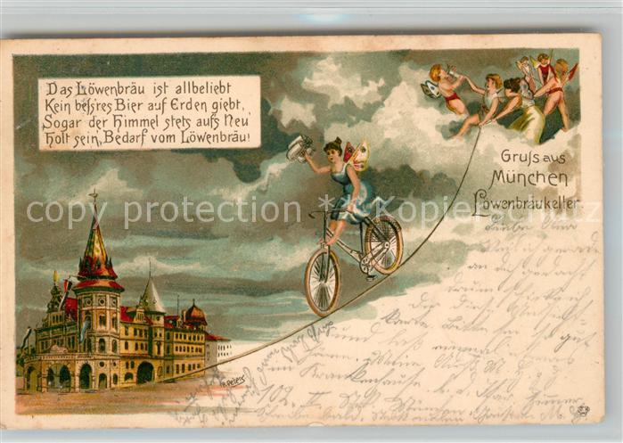 Muenchen Loewenbraeukeller Gedicht Engel Bierkruege Kuenstlerkarte Peters