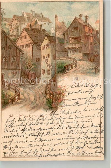 Alt Muenchen Altstadt Kuenstlerkarte