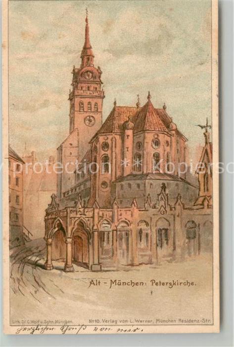 Alt Muenchen Peterskirche Kuenstlerkarte Wolf