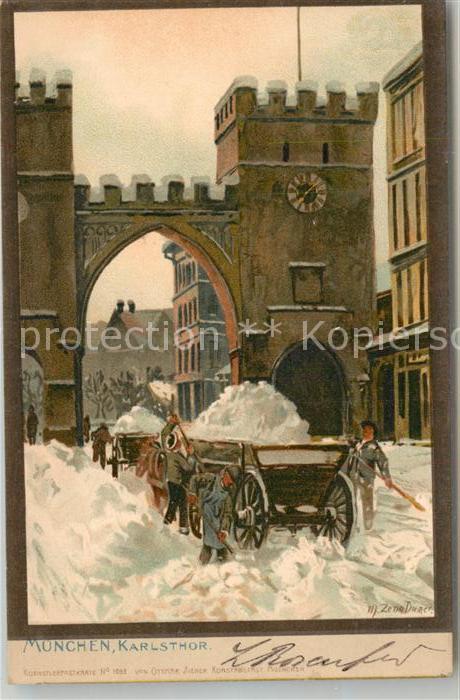 Muenchen Bayern Karlstor Schneeraeumung Kuenstlerkarte Diemer