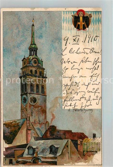 Muenchen Bayern Petersturm Stadtwappen Kuenstlerkarte