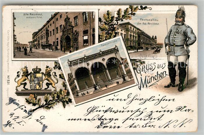 Muenchen Bayern Residenz Festsaalbau Feldherrnhalle Wappen Soldat