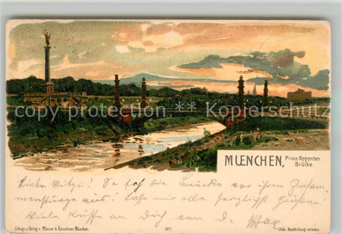 Muenchen Bayern Prinz Regenten Bruecke Kuenstlerkarte