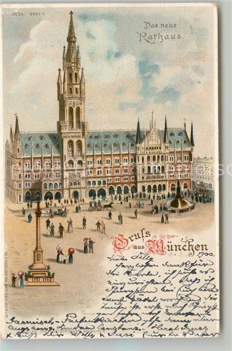Muenchen Bayern Rathaus Saeule Kuenstlerkarte
