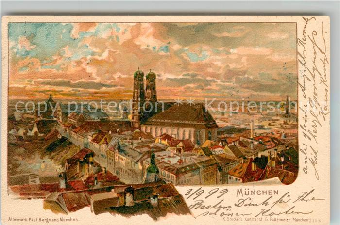 Muenchen Bayern Panorama Frauenkirche Kuenstlerkarte